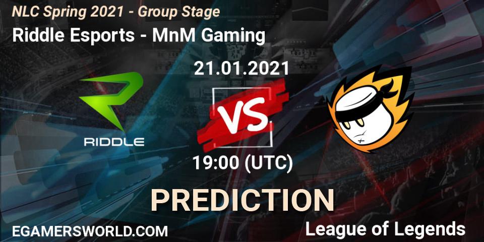 Riddle Esports vs MnM Gaming: Match Prediction. 21.01.2021 at 19:00, LoL, NLC Spring 2021 - Group Stage