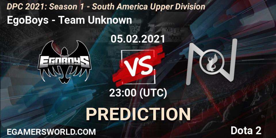 EgoBoys vs Team Unknown: Match Prediction. 05.02.2021 at 23:01, Dota 2, DPC 2021: Season 1 - South America Upper Division