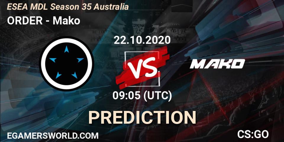 ORDER vs Mako: Match Prediction. 22.10.2020 at 09:05, Counter-Strike (CS2), ESEA MDL Season 35 Australia