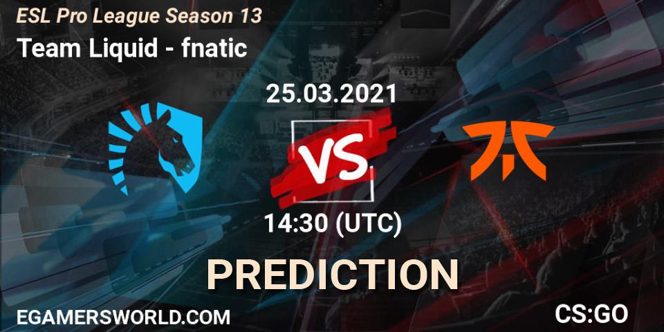 Team Liquid vs fnatic: Match Prediction. 25.03.21, CS2 (CS:GO), ESL Pro League Season 13