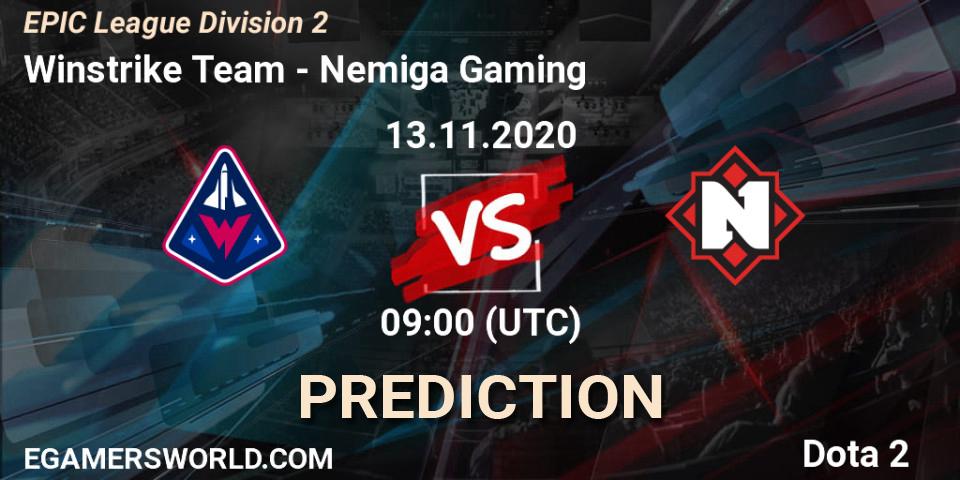 Winstrike Team vs Nemiga Gaming: Match Prediction. 13.11.2020 at 09:00, Dota 2, EPIC League Division 2