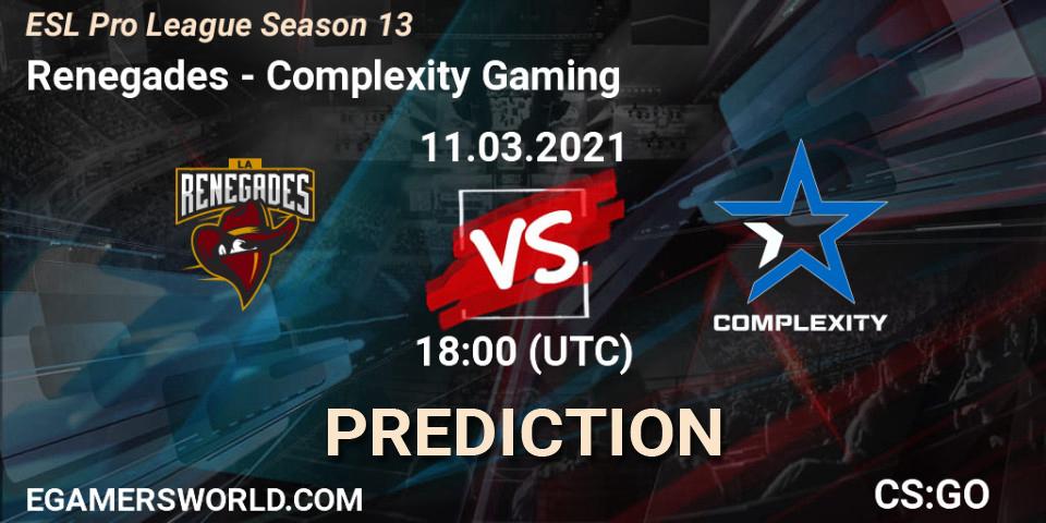 Renegades vs Complexity Gaming: Match Prediction. 11.03.21, CS2 (CS:GO), ESL Pro League Season 13