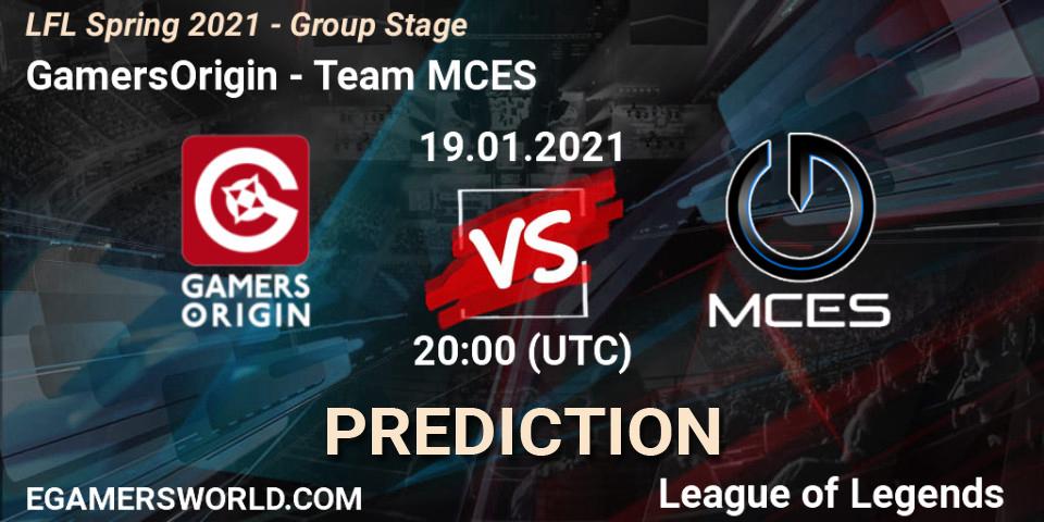 GamersOrigin vs Team MCES: Match Prediction. 19.01.2021 at 21:00, LoL, LFL Spring 2021 - Group Stage