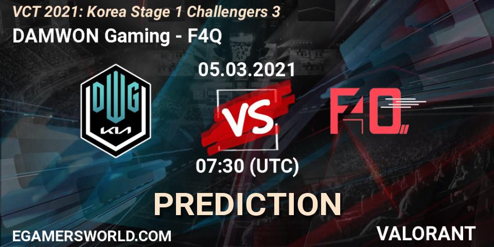 DAMWON Gaming vs F4Q: Match Prediction. 05.03.2021 at 07:30, VALORANT, VCT 2021: Korea Stage 1 Challengers 3