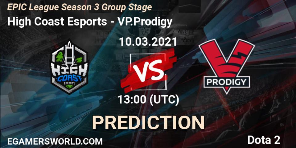 High Coast Esports vs VP.Prodigy: Match Prediction. 10.03.2021 at 13:01, Dota 2, EPIC League Season 3 Group Stage