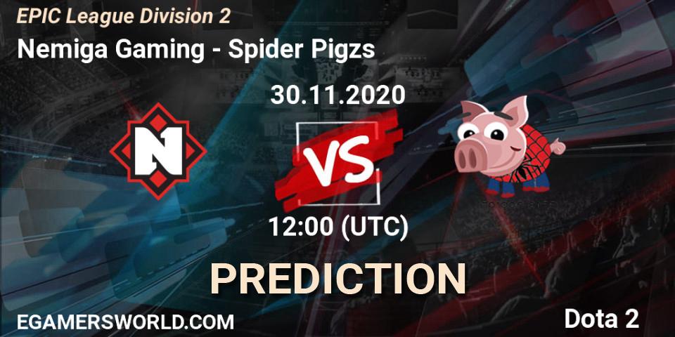 Nemiga Gaming vs Spider Pigzs: Match Prediction. 30.11.2020 at 11:09, Dota 2, EPIC League Division 2