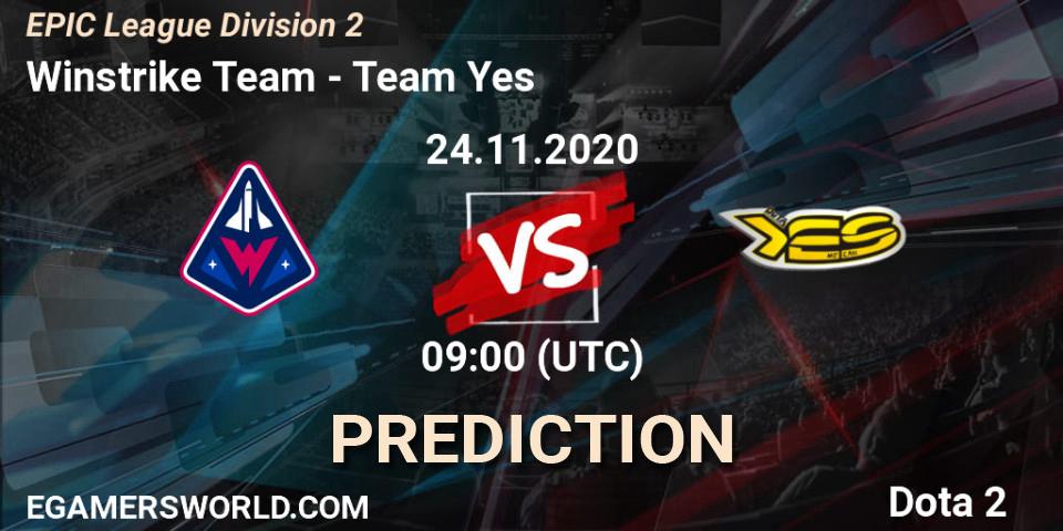 Winstrike Team vs Team Yes: Match Prediction. 24.11.2020 at 12:00, Dota 2, EPIC League Division 2