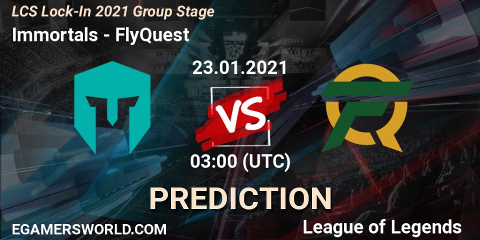Immortals vs FlyQuest: Match Prediction. 23.01.2021 at 03:00, LoL, LCS Lock-In 2021 Group Stage