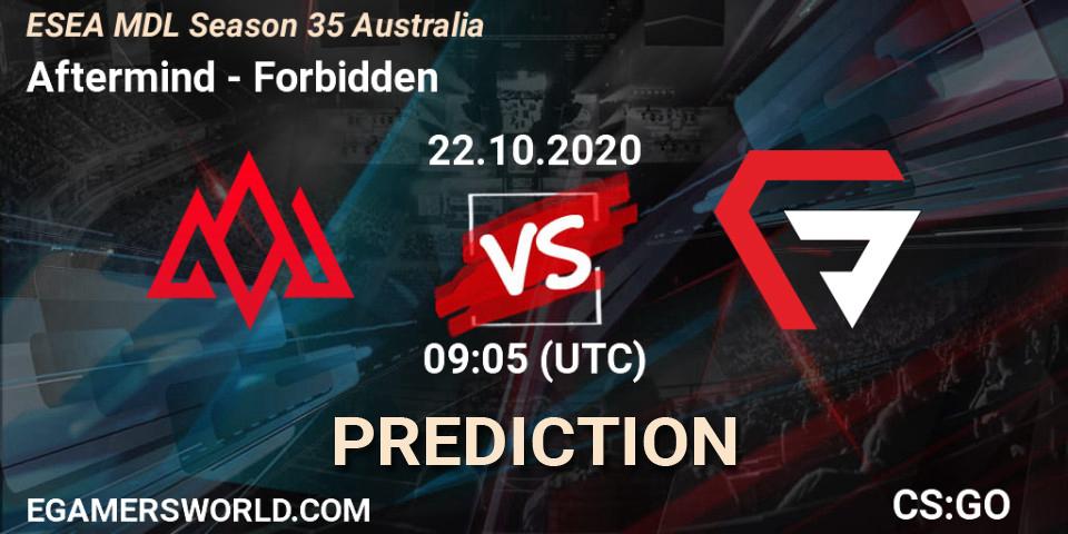 Aftermind vs Forbidden: Match Prediction. 22.10.2020 at 09:05, Counter-Strike (CS2), ESEA MDL Season 35 Australia
