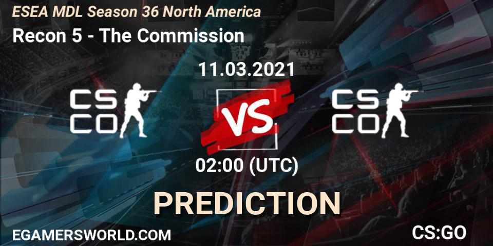 Recon 5 vs The Commission: Match Prediction. 22.03.2021 at 01:00, Counter-Strike (CS2), MDL ESEA Season 36: North America - Premier Division