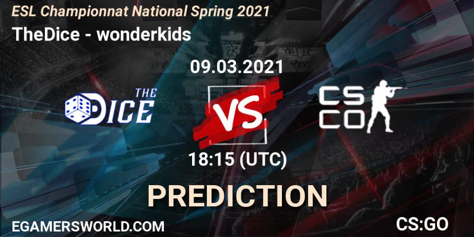 TheDice vs wonderkids: Match Prediction. 09.03.2021 at 19:30, Counter-Strike (CS2), ESL Championnat National Spring 2021