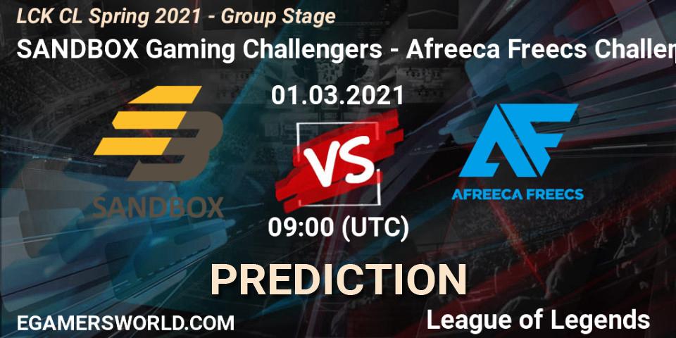 SANDBOX Gaming Challengers vs Afreeca Freecs Challengers: Match Prediction. 01.03.2021 at 09:00, LoL, LCK CL Spring 2021 - Group Stage