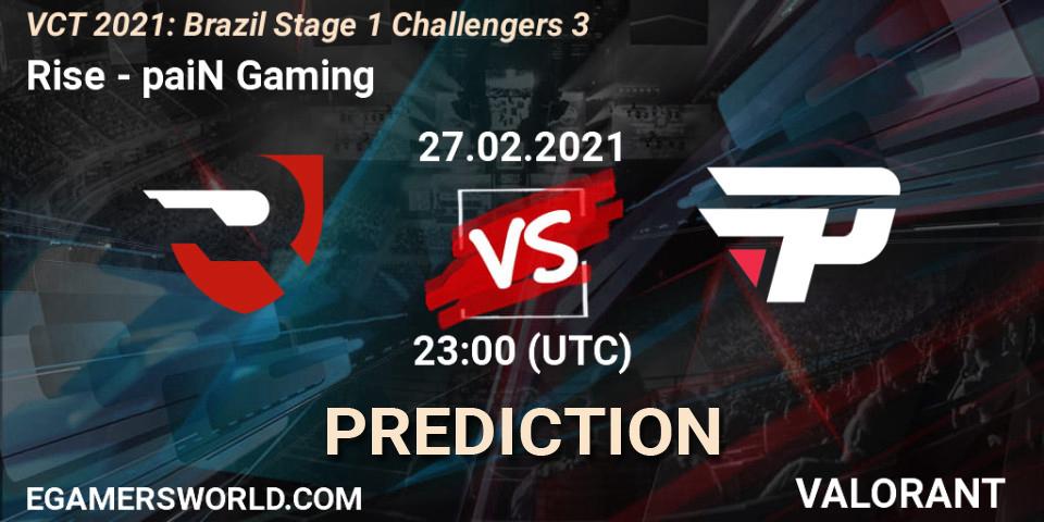 Rise vs paiN Gaming: Match Prediction. 27.02.2021 at 23:00, VALORANT, VCT 2021: Brazil Stage 1 Challengers 3