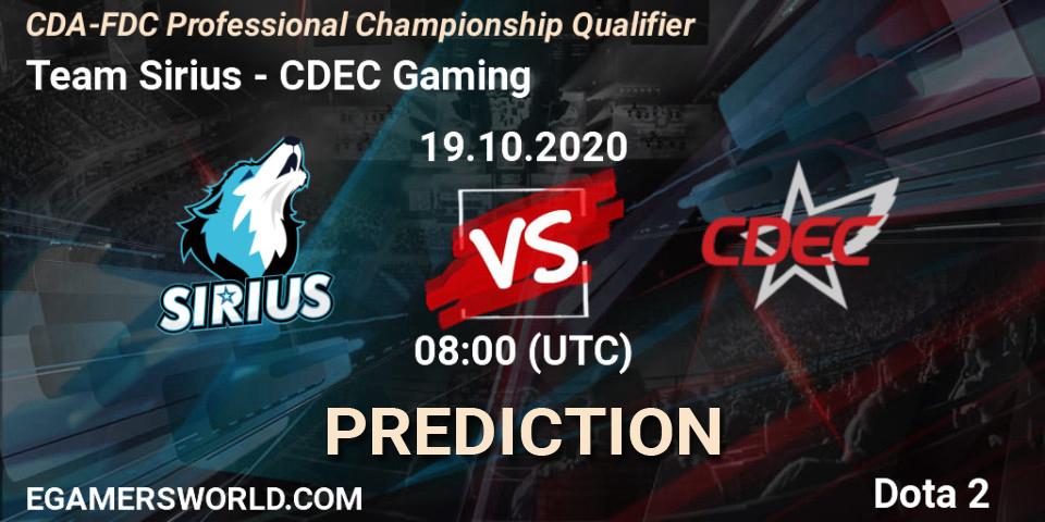 Team Sirius vs CDEC Gaming: Match Prediction. 19.10.20, Dota 2, CDA-FDC Professional Championship Qualifier