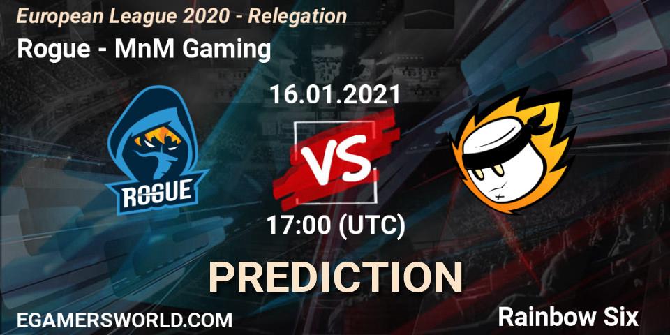 Rogue vs MnM Gaming: Match Prediction. 16.01.2021 at 17:00, Rainbow Six, European League 2020 - Relegation