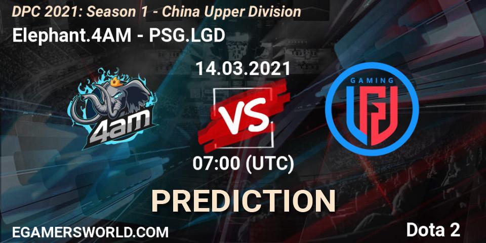 Elephant.4AM vs PSG.LGD: Match Prediction. 14.03.2021 at 07:11, Dota 2, DPC 2021: Season 1 - China Upper Division