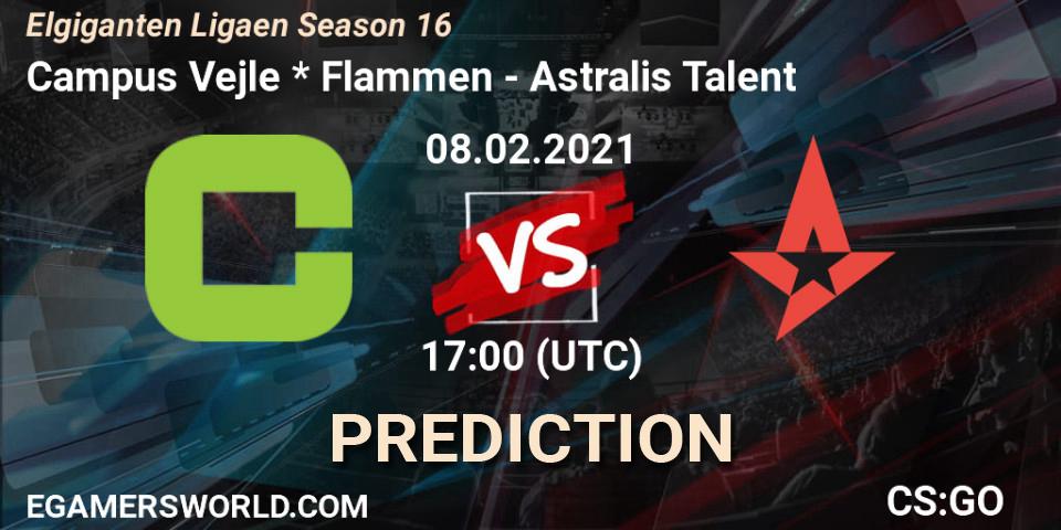 Campus Vejle * Flammen vs Astralis Talent: Match Prediction. 08.02.2021 at 17:00, Counter-Strike (CS2), Elgiganten Ligaen Season 16
