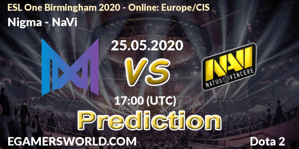 Nigma vs NaVi: Match Prediction. 25.05.2020 at 17:09, Dota 2, ESL One Birmingham 2020 - Online: Europe/CIS