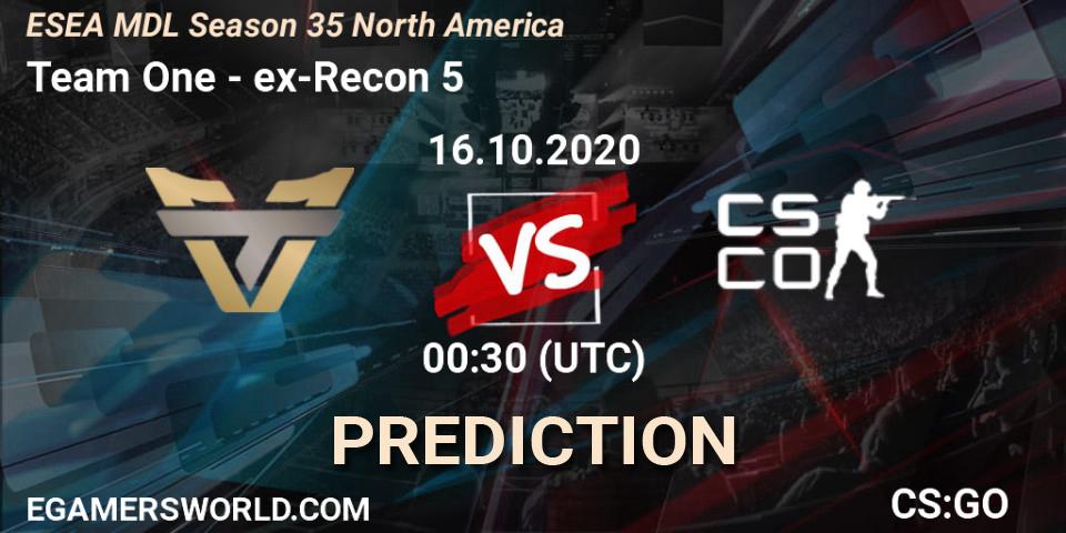Team One vs ex-Recon 5: Match Prediction. 30.10.2020 at 00:30, Counter-Strike (CS2), ESEA MDL Season 35 North America