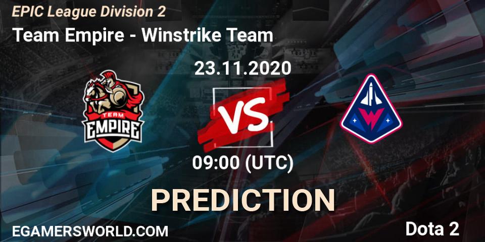 Team Empire vs Winstrike Team: Match Prediction. 23.11.2020 at 16:06, Dota 2, EPIC League Division 2