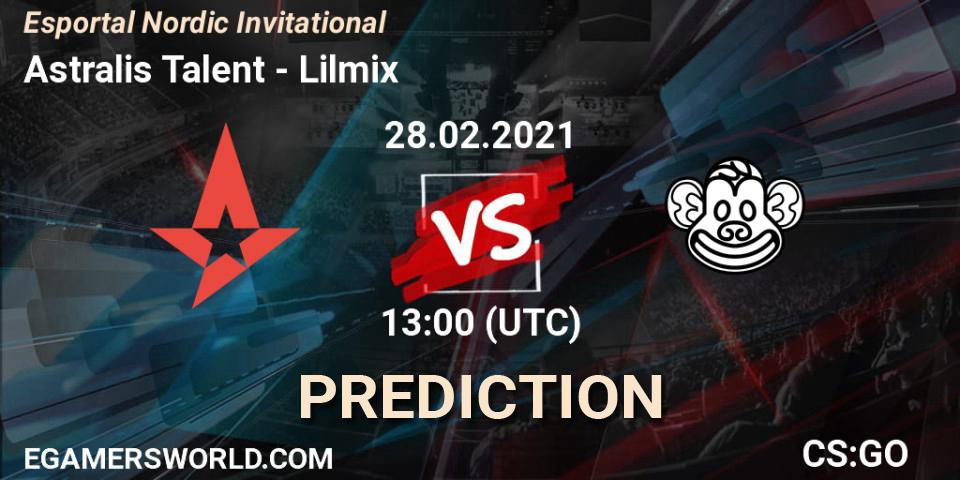 Astralis Talent vs Lilmix: Match Prediction. 28.02.2021 at 13:05, Counter-Strike (CS2), Esportal Nordic Invitational