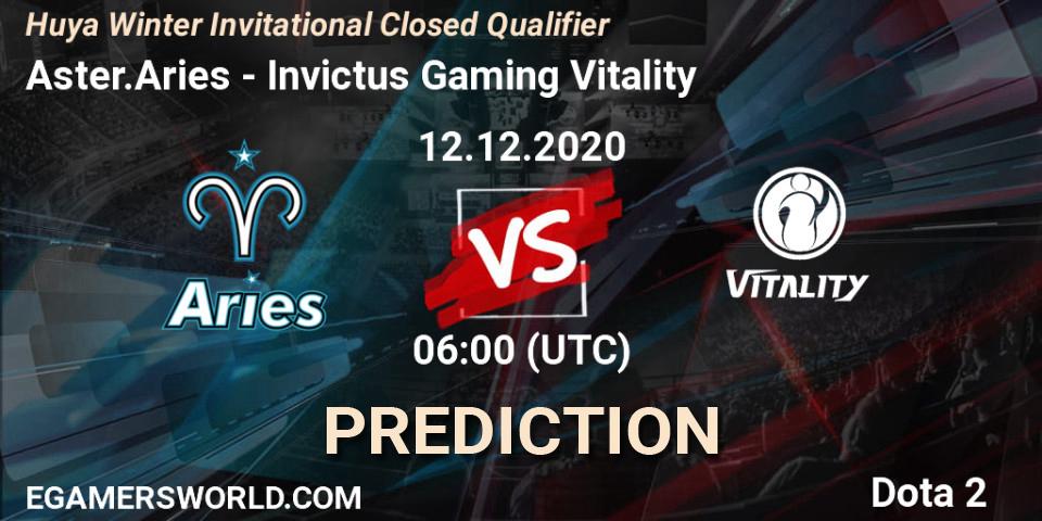 Aster.Aries vs Invictus Gaming Vitality: Match Prediction. 12.12.20, Dota 2, Huya Winter Invitational Closed Qualifier