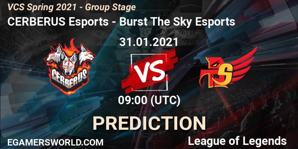 CERBERUS Esports vs Burst The Sky Esports: Match Prediction. 31.01.2021 at 10:12, LoL, VCS Spring 2021 - Group Stage