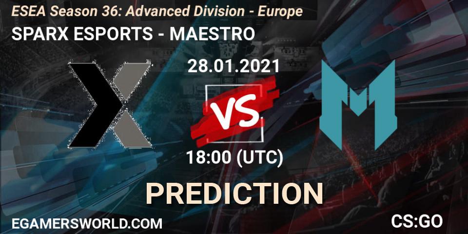 SPARX ESPORTS vs MAESTRO: Match Prediction. 28.01.2021 at 18:00, Counter-Strike (CS2), ESEA Season 36: Europe - Advanced Division
