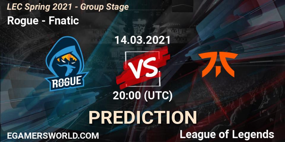 Rogue vs Fnatic: Match Prediction. 14.03.2021 at 20:15, LoL, LEC Spring 2021 - Group Stage