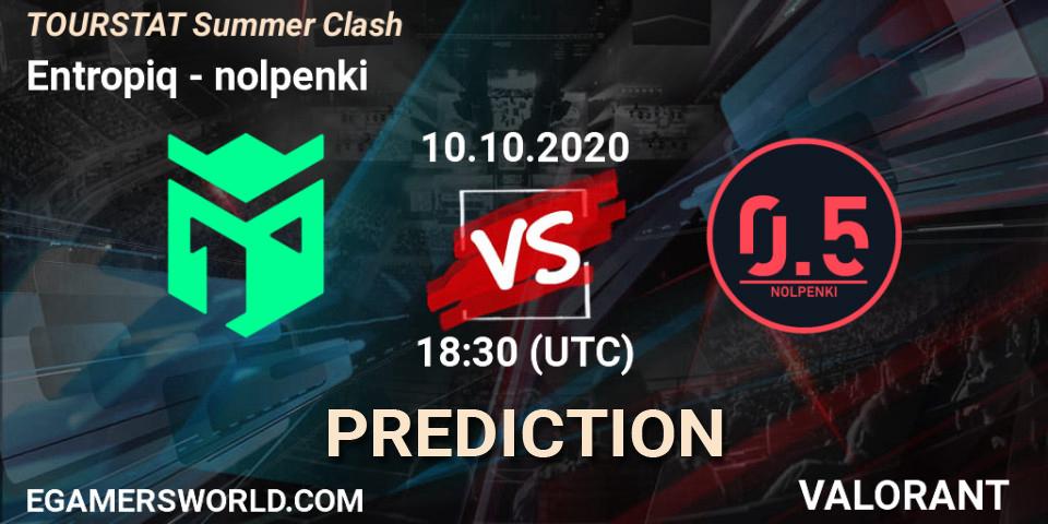 Entropiq vs nolpenki: Match Prediction. 10.10.2020 at 19:15, VALORANT, TOURSTAT Summer Clash