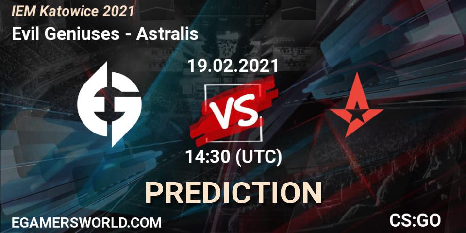 Evil Geniuses vs Astralis: Match Prediction. 19.02.21, CS2 (CS:GO), IEM Katowice 2021