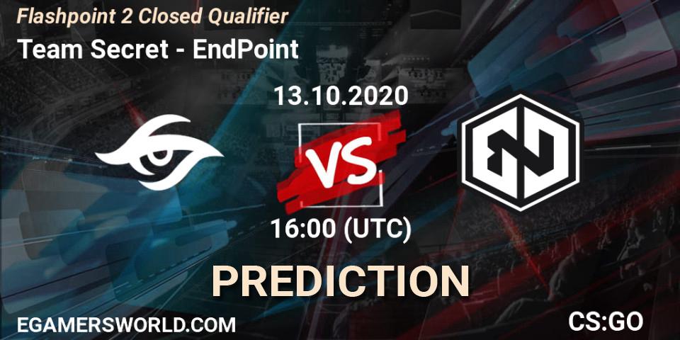 Team Secret vs EndPoint: Match Prediction. 13.10.2020 at 15:00, Counter-Strike (CS2), Flashpoint 2 Closed Qualifier
