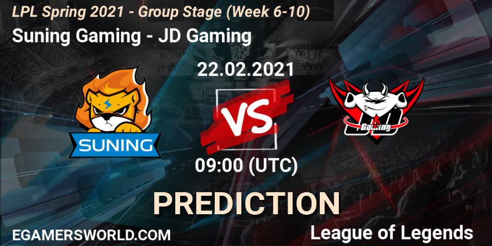 Suning Gaming vs JD Gaming: Match Prediction. 22.02.2021 at 09:00, LoL, LPL Spring 2021 - Group Stage (Week 6-10)
