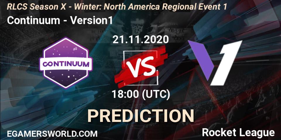 Continuum vs Version1: Match Prediction. 21.11.2020 at 18:00, Rocket League, RLCS Season X - Winter: North America Regional Event 1