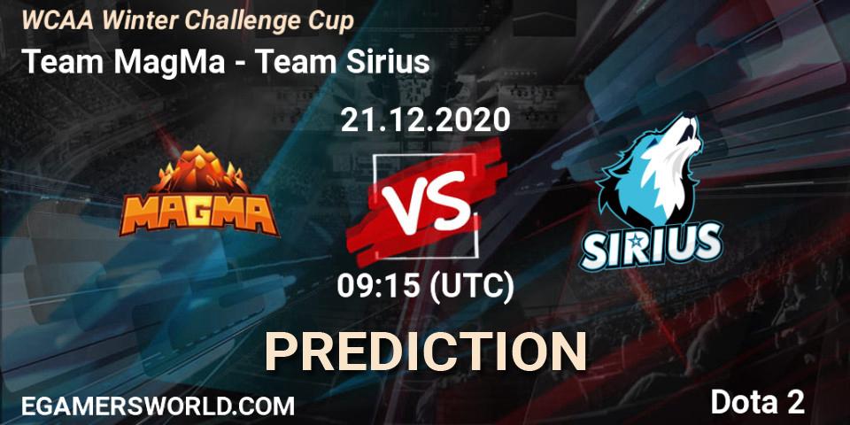 Team MagMa vs Team Sirius: Match Prediction. 21.12.20, Dota 2, WCAA Winter Challenge Cup
