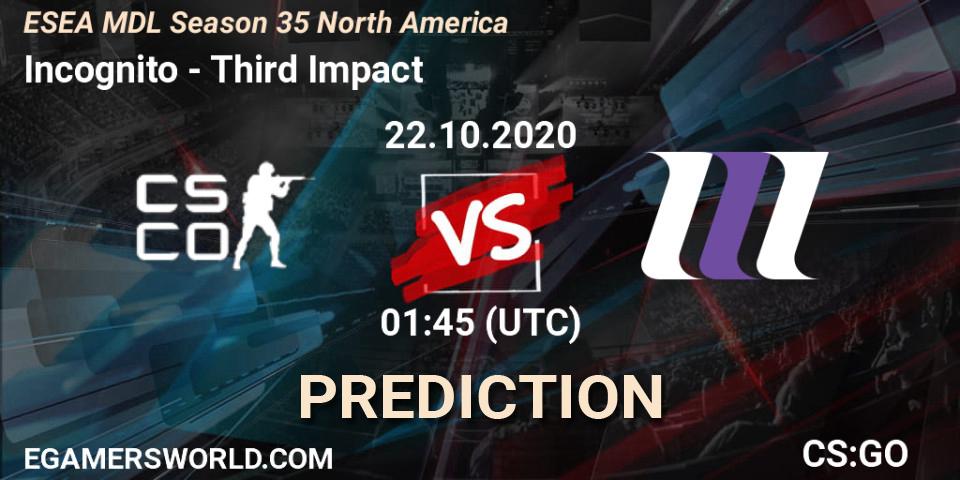 Incognito vs Third Impact: Match Prediction. 22.10.2020 at 01:45, Counter-Strike (CS2), ESEA MDL Season 35 North America