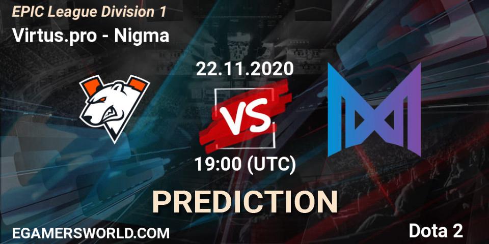 Virtus.pro vs Nigma: Match Prediction. 22.11.2020 at 19:01, Dota 2, EPIC League Division 1