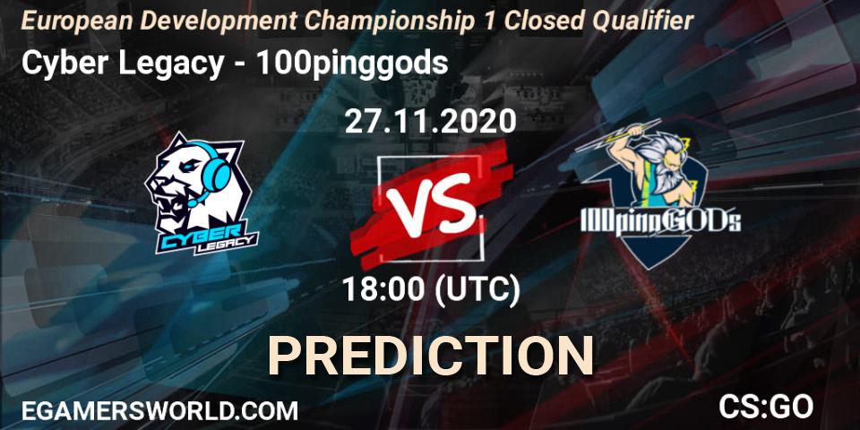 Cyber Legacy vs 100pinggods: Match Prediction. 27.11.2020 at 17:20, Counter-Strike (CS2), European Development Championship 1 Closed Qualifier