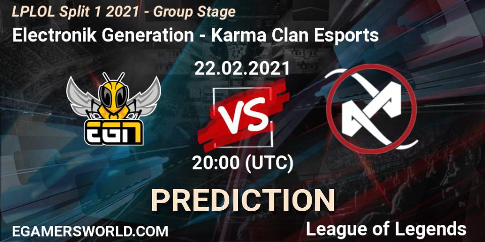 Electronik Generation vs Karma Clan Esports: Match Prediction. 22.02.2021 at 20:00, LoL, LPLOL Split 1 2021 - Group Stage