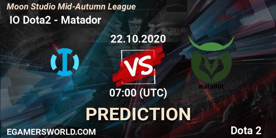  IO Dota2 vs Matador: Match Prediction. 22.10.2020 at 07:06, Dota 2, Moon Studio Mid-Autumn League