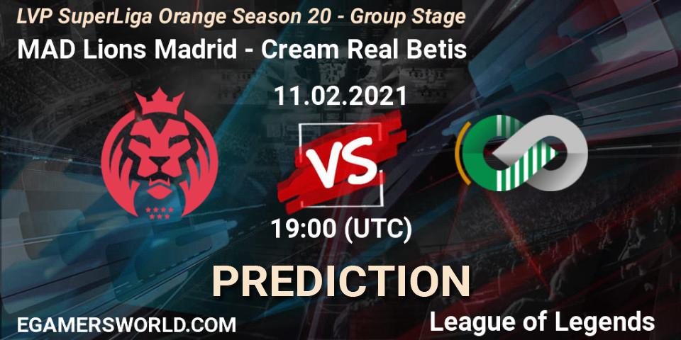 MAD Lions Madrid vs Cream Real Betis: Match Prediction. 11.02.2021 at 19:00, LoL, LVP SuperLiga Orange Season 20 - Group Stage