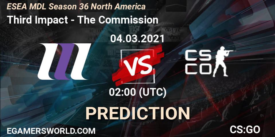 Third Impact vs The Commission: Match Prediction. 04.03.2021 at 02:00, Counter-Strike (CS2), MDL ESEA Season 36: North America - Premier Division