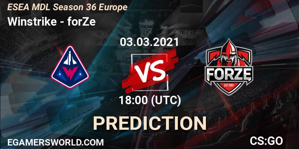 Winstrike vs forZe: Match Prediction. 03.03.2021 at 18:20, Counter-Strike (CS2), MDL ESEA Season 36: Europe - Premier division