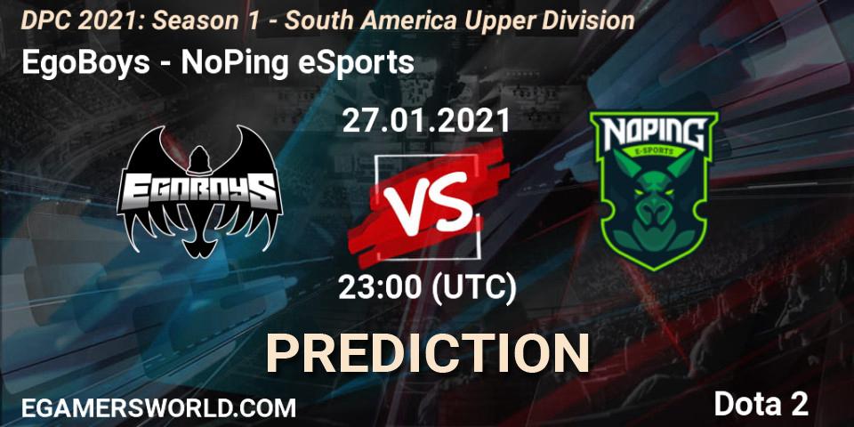 EgoBoys vs NoPing eSports: Match Prediction. 27.01.2021 at 23:05, Dota 2, DPC 2021: Season 1 - South America Upper Division