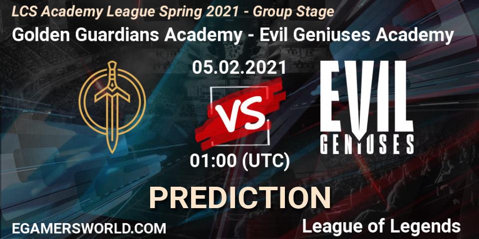 Golden Guardians Academy vs Evil Geniuses Academy: Match Prediction. 05.02.2021 at 01:00, LoL, LCS Academy League Spring 2021 - Group Stage