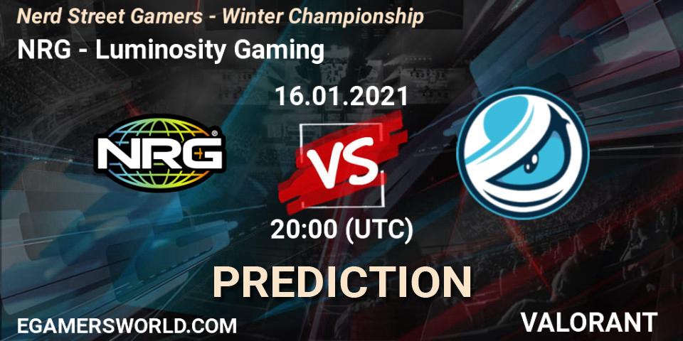 NRG vs Luminosity Gaming: Match Prediction. 16.01.2021 at 22:45, VALORANT, Nerd Street Gamers - Winter Championship