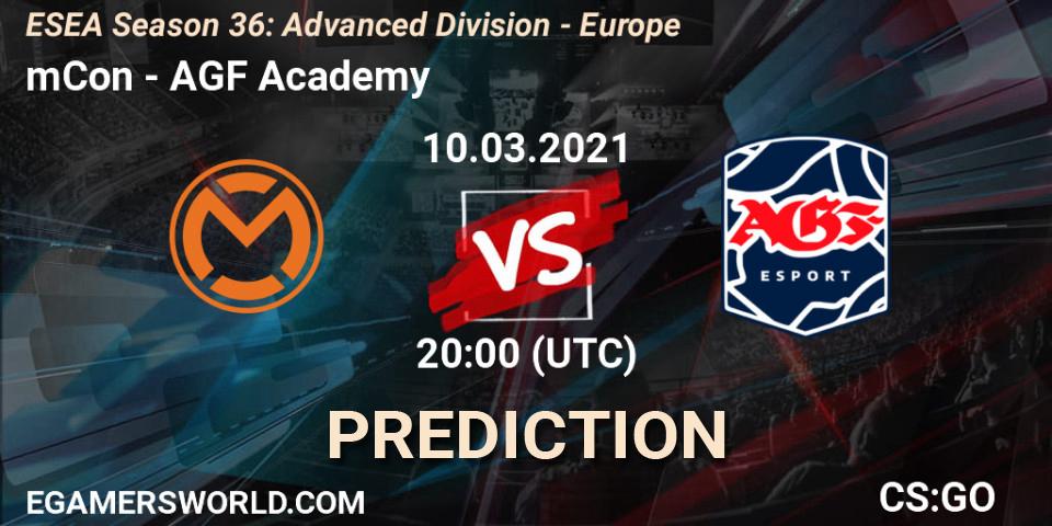 mCon vs AGF Academy: Match Prediction. 10.03.2021 at 20:00, Counter-Strike (CS2), ESEA Season 36: Europe - Advanced Division