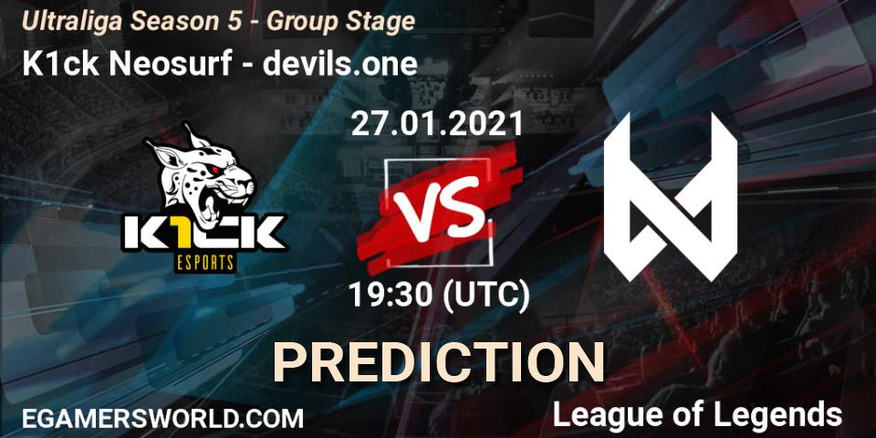 K1ck Neosurf vs devils.one: Match Prediction. 27.01.2021 at 19:30, LoL, Ultraliga Season 5 - Group Stage