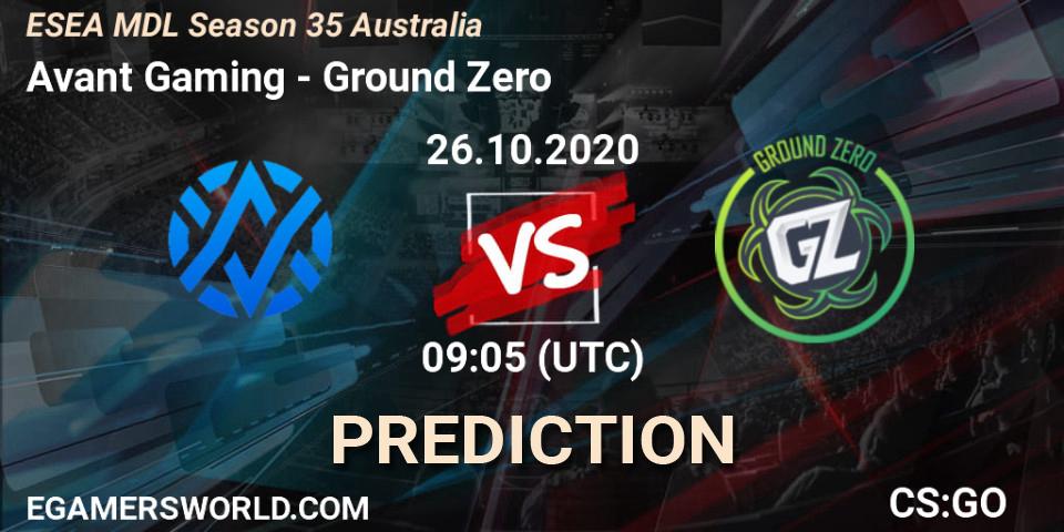 Avant Gaming vs Ground Zero: Match Prediction. 26.10.2020 at 09:05, Counter-Strike (CS2), ESEA MDL Season 35 Australia