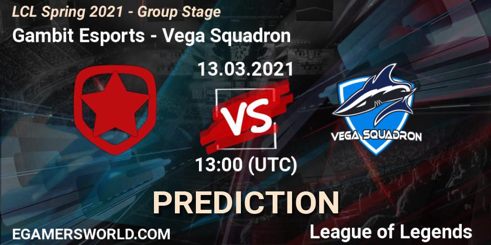 Gambit Esports vs Vega Squadron: Match Prediction. 13.03.2021 at 13:00, LoL, LCL Spring 2021 - Group Stage